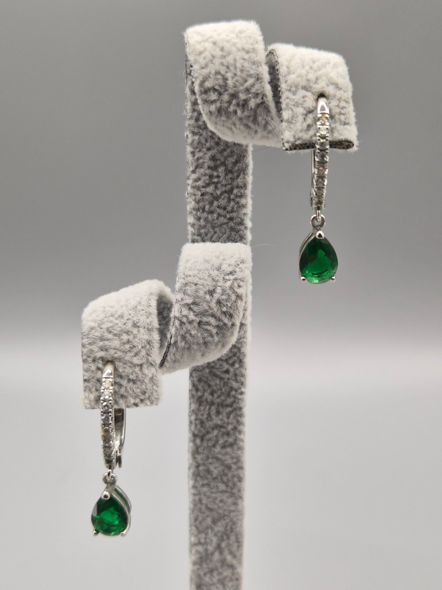Green Emerald Cut Pear Shaped Drop & Cubic Zirconia Earrings