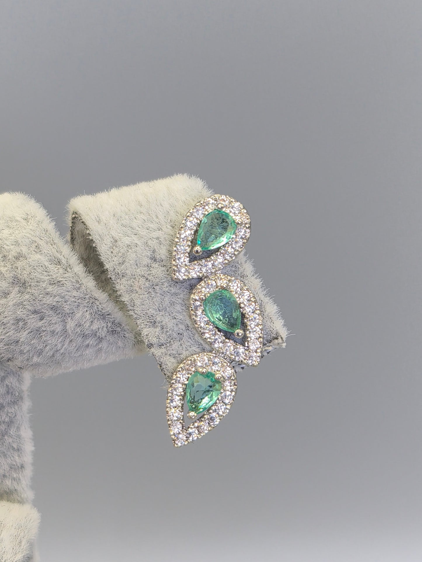 Seagreen Pear & Round Brilliant Cut Cubic Zirconia Stud Earrings