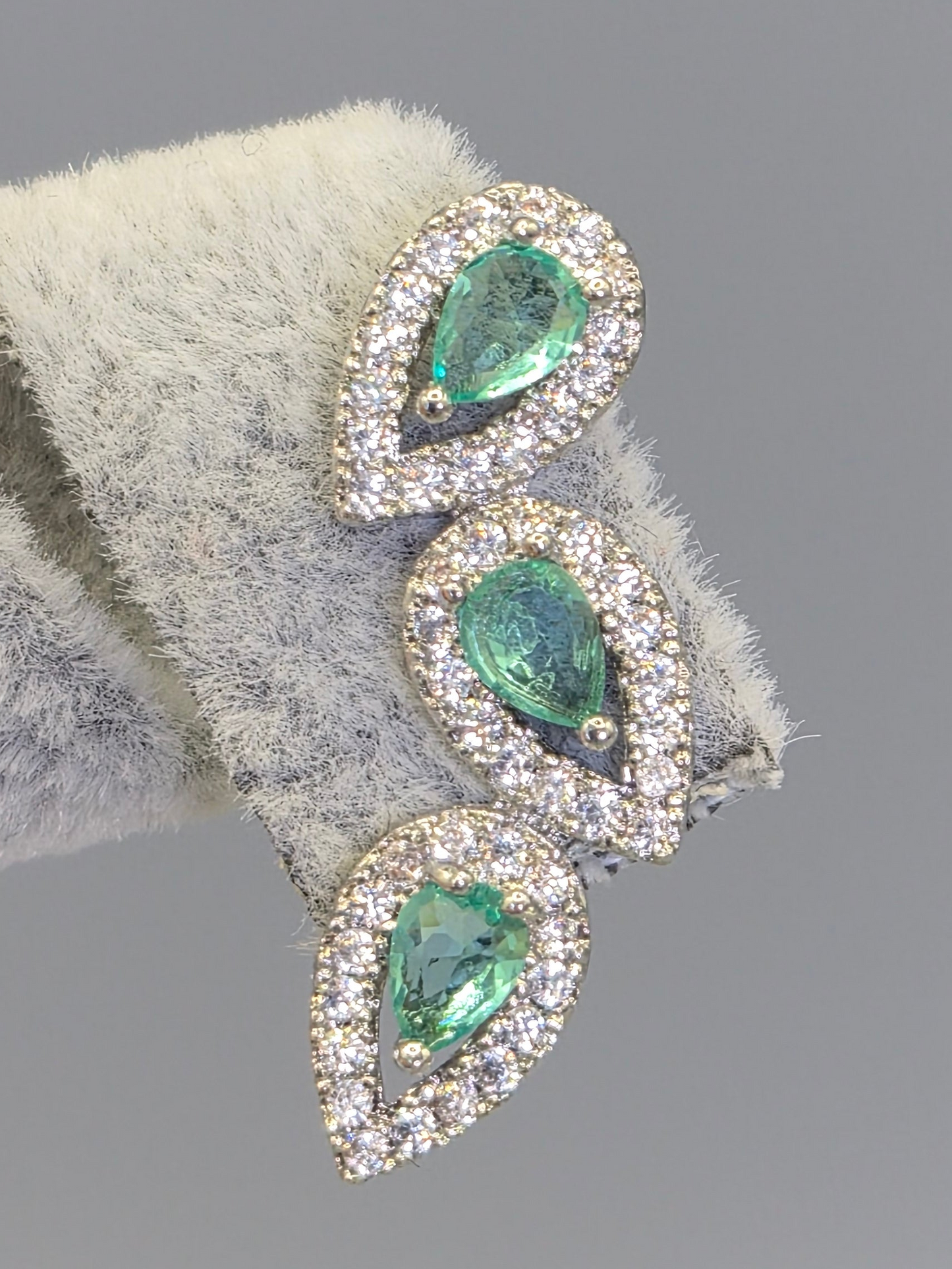 Seagreen Pear & Round Brilliant Cut Cubic Zirconia Stud Earrings
