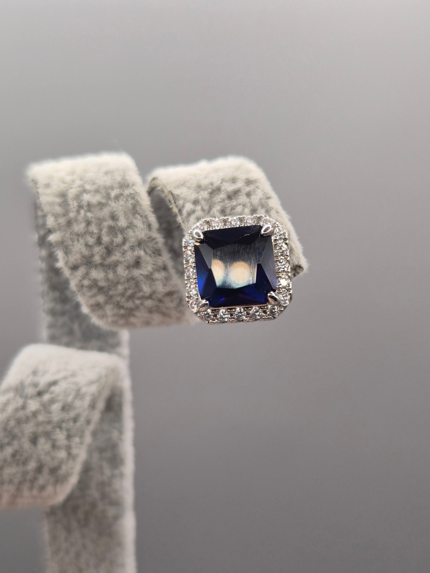 Blue Cushion & Cut Cubic Zirconia Surround Stud Earrings