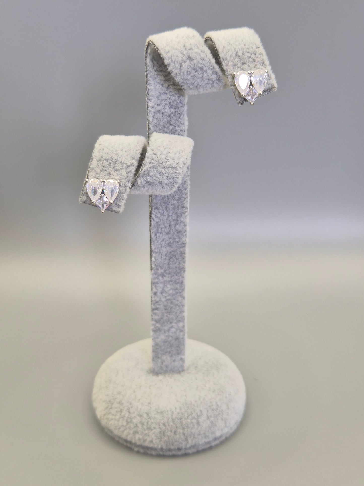 Heart Cubic Zirconia Stud Earrings, Pear & Princess Cut Design