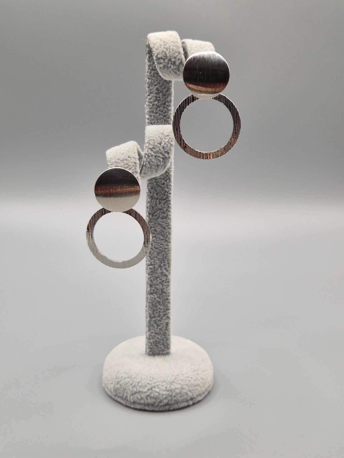 Double Full & Open Circle Silver Drop Earrings