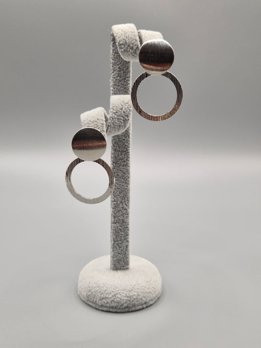 Double Full & Open Circle Silver Drop Earrings