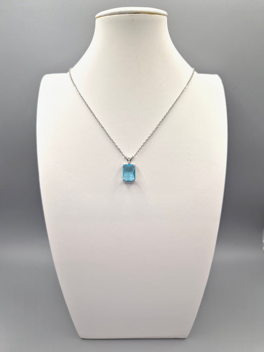 Blue Emerald Cut Cubic Zirconia Pendant