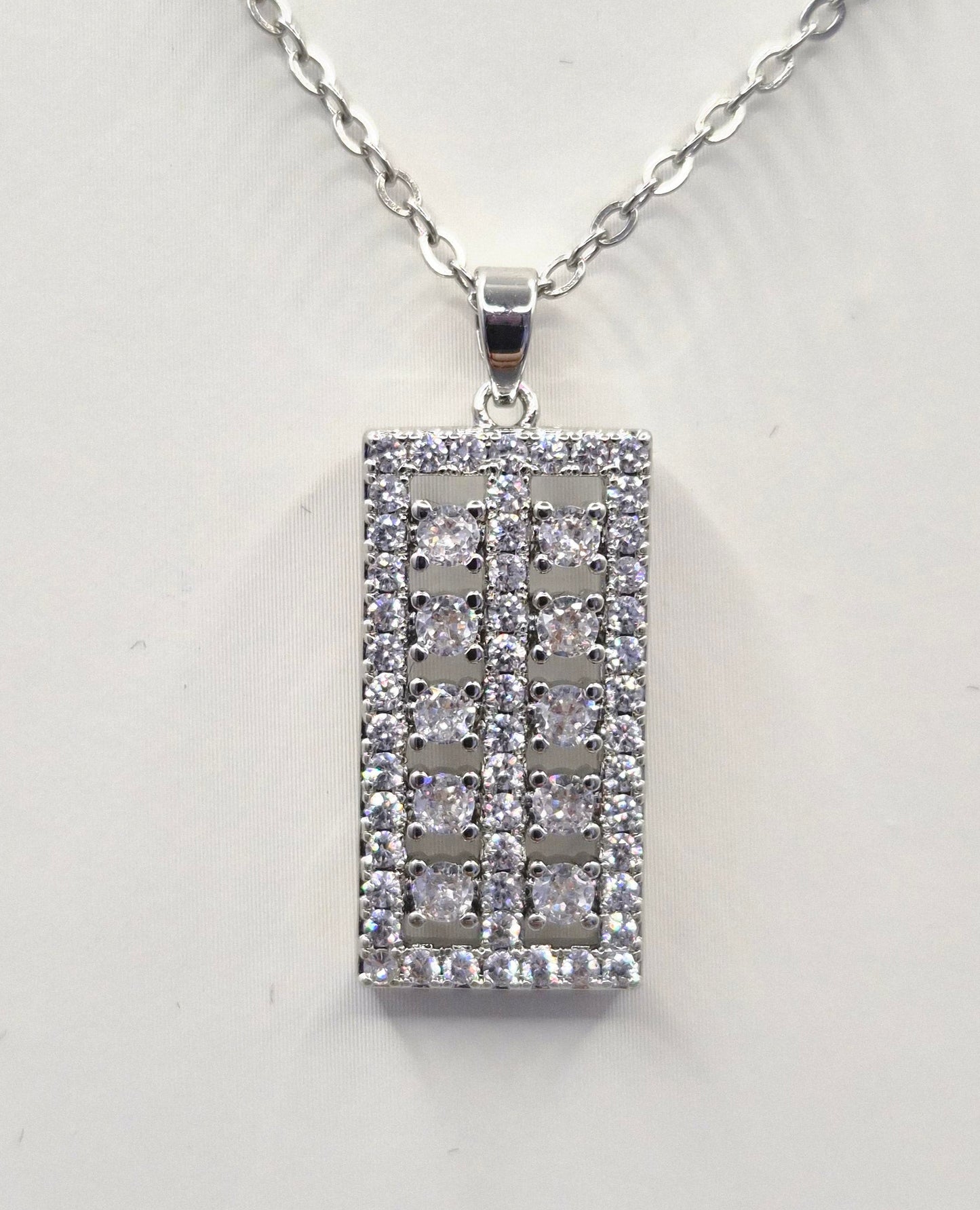 Rectangular Double Row Cubic Zirconia Drop Pendant