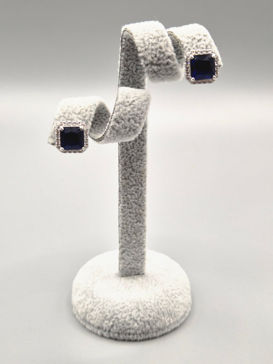 Blue Cushion & Cut Cubic Zirconia Surround Stud Earrings