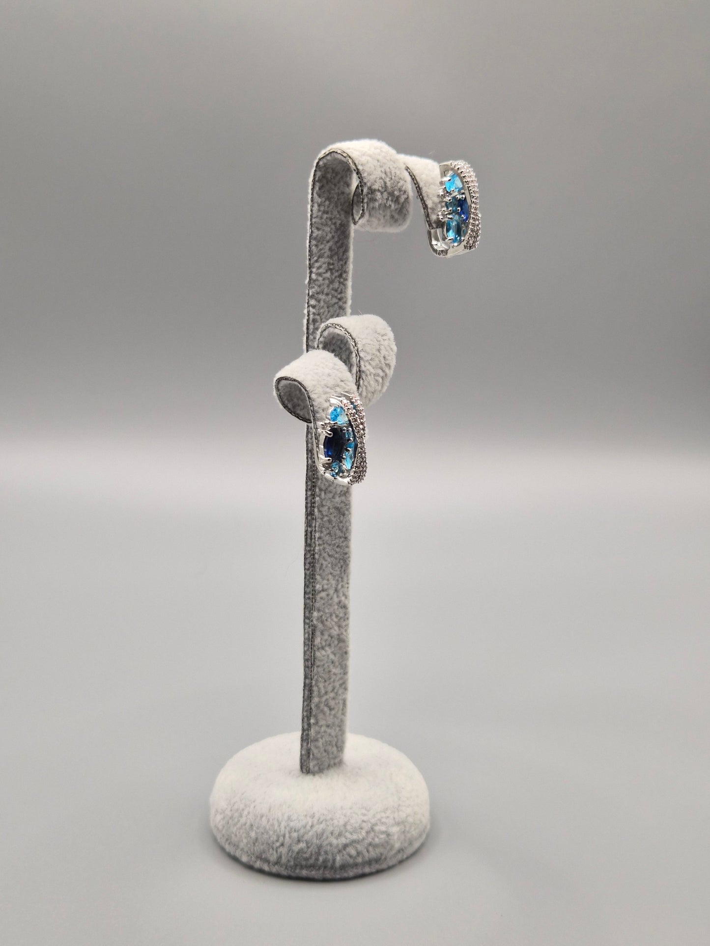 Blue, Aqua & Cubic Zirconia Cluster Stud Earrings