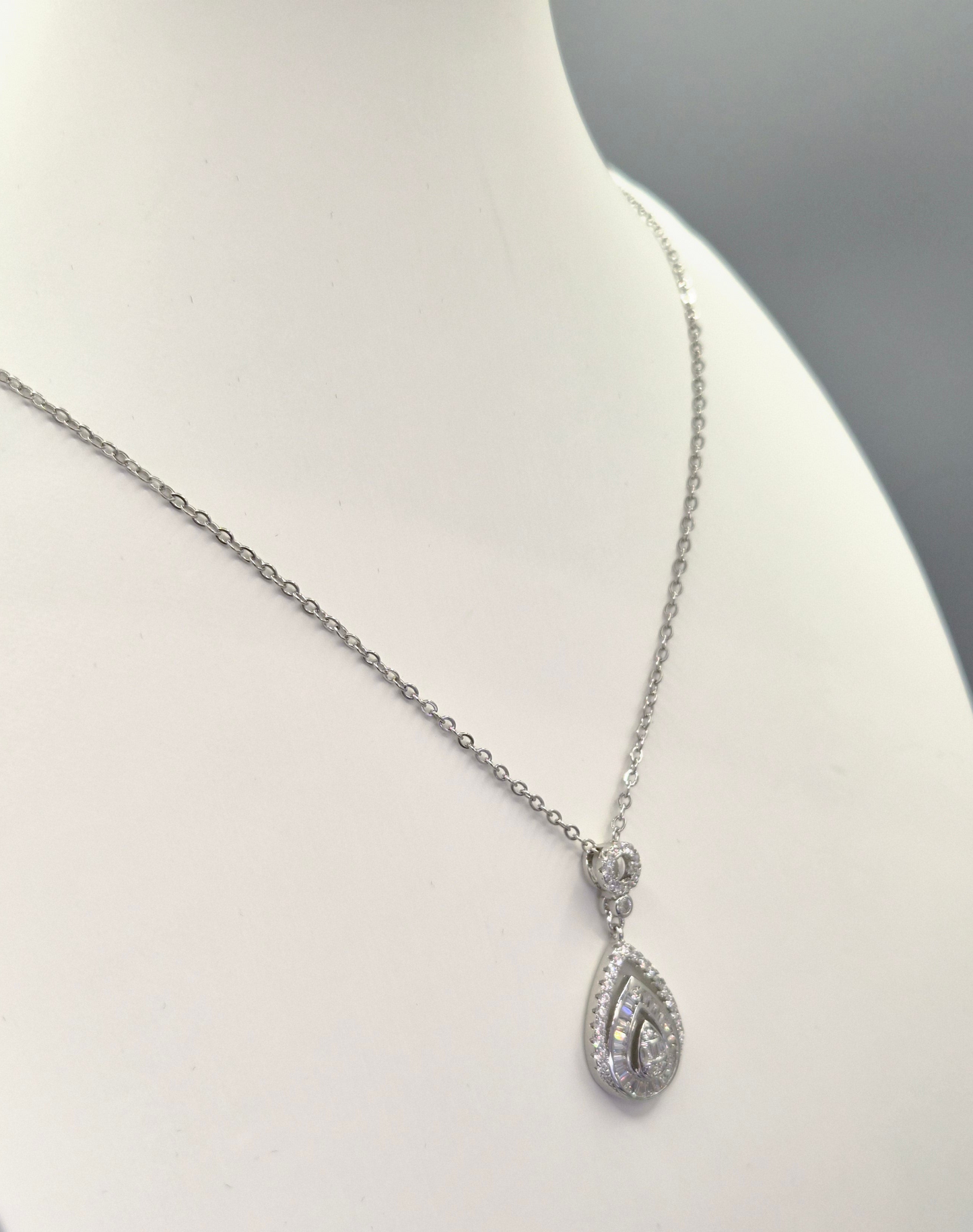 Pear Drop Baguette & Round Brilliant Cut Cubic Zirconia Pendant