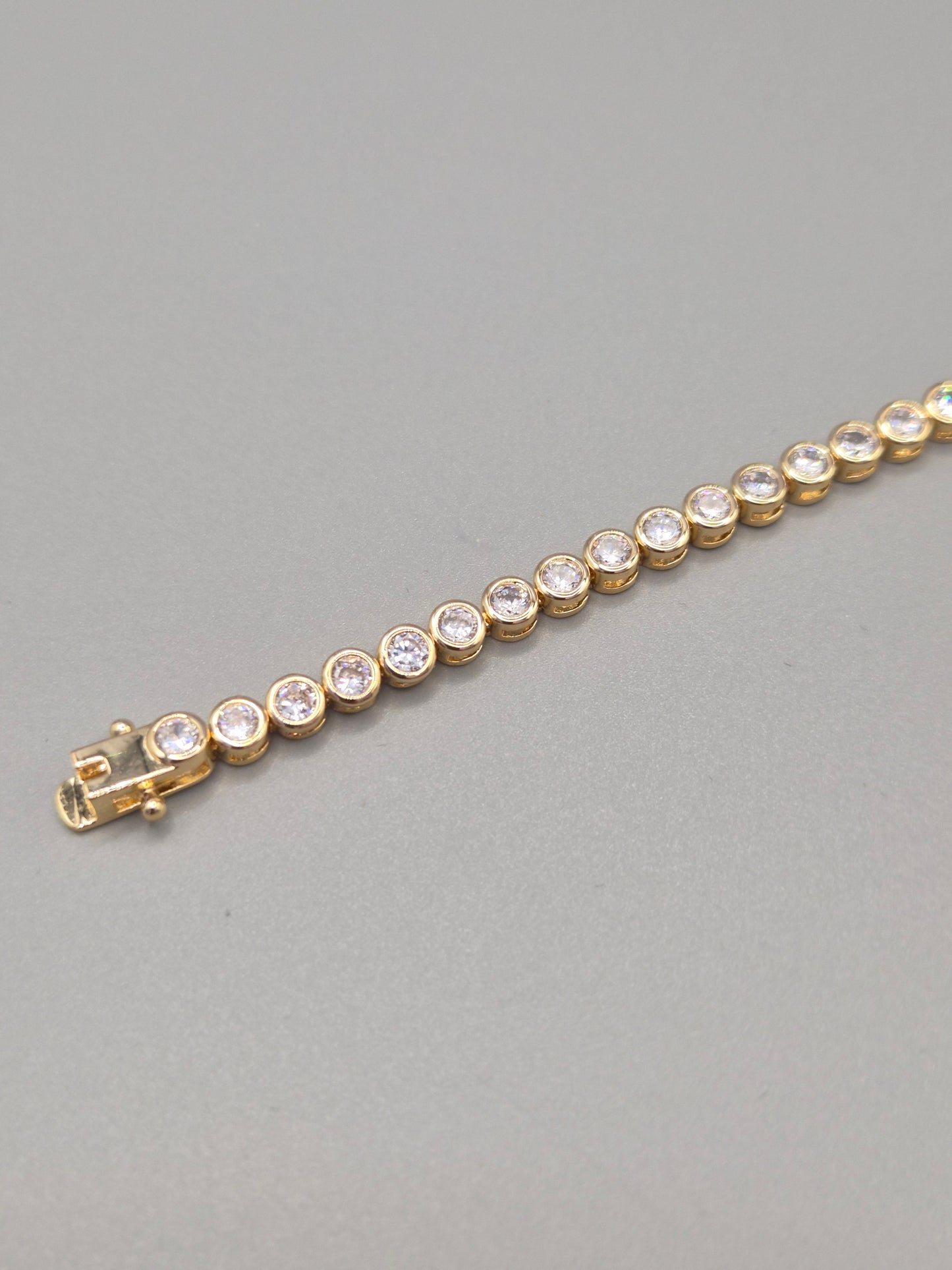 Bezel Set Round  Brilliant Cut Cubic Zirconia Line Bracelet Yellow Set