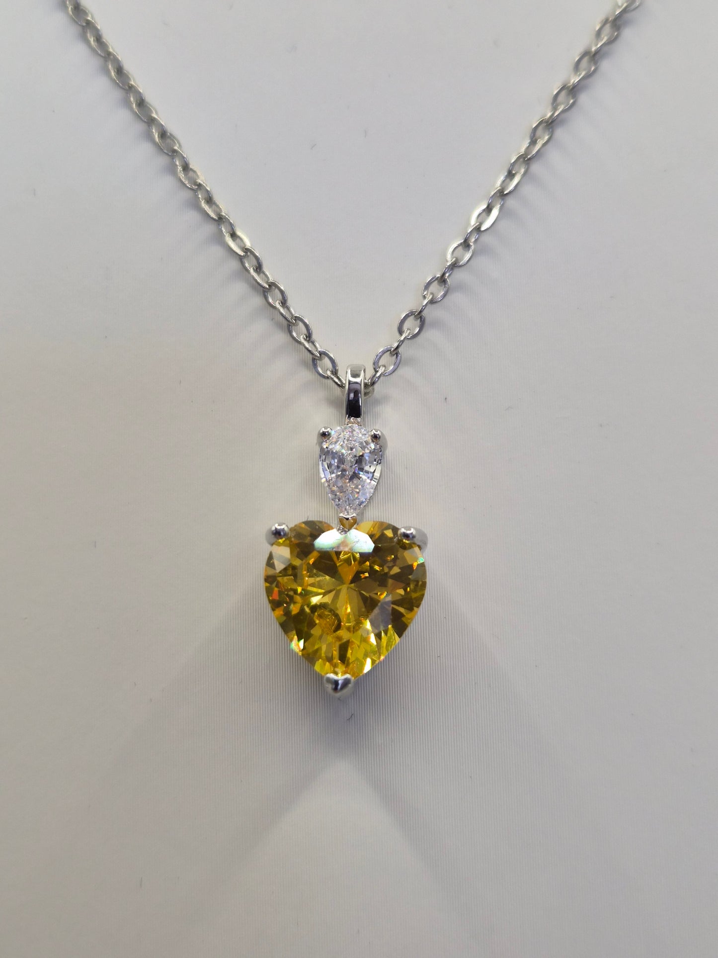 Yellow Heart & Pear Cubic Zirconia Pendant