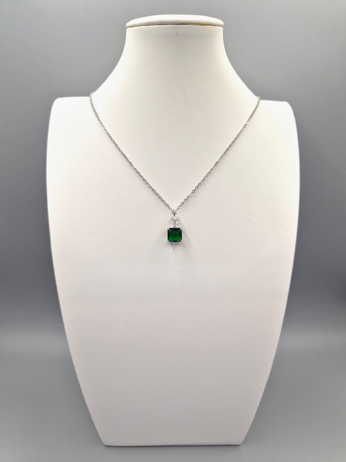 Green Square & Pear Cubic Zirconia Pendant