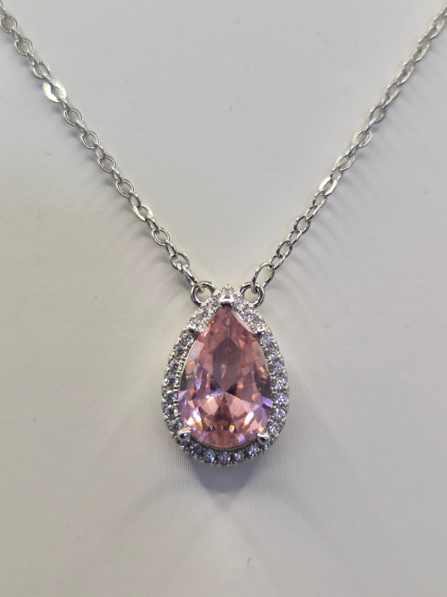 Pink Pear & Round Cubic Zirconia Pendant