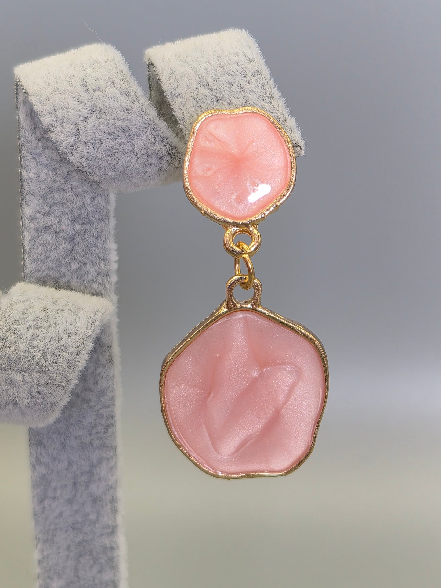 Pink Enamel Double Drop Earrings Yellow Set