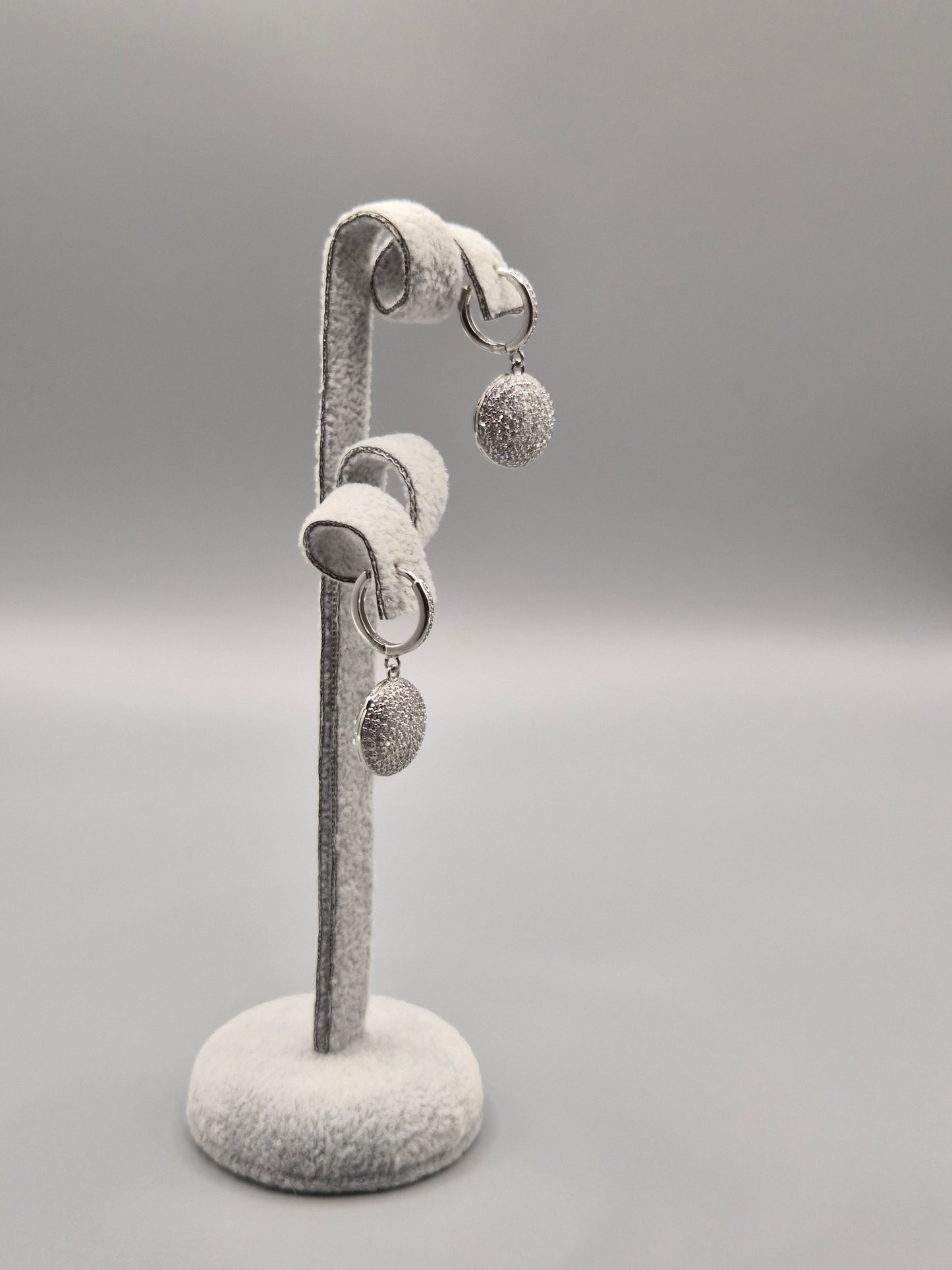 Disc with Heart Back Cubic Zirconia Drop Earrings