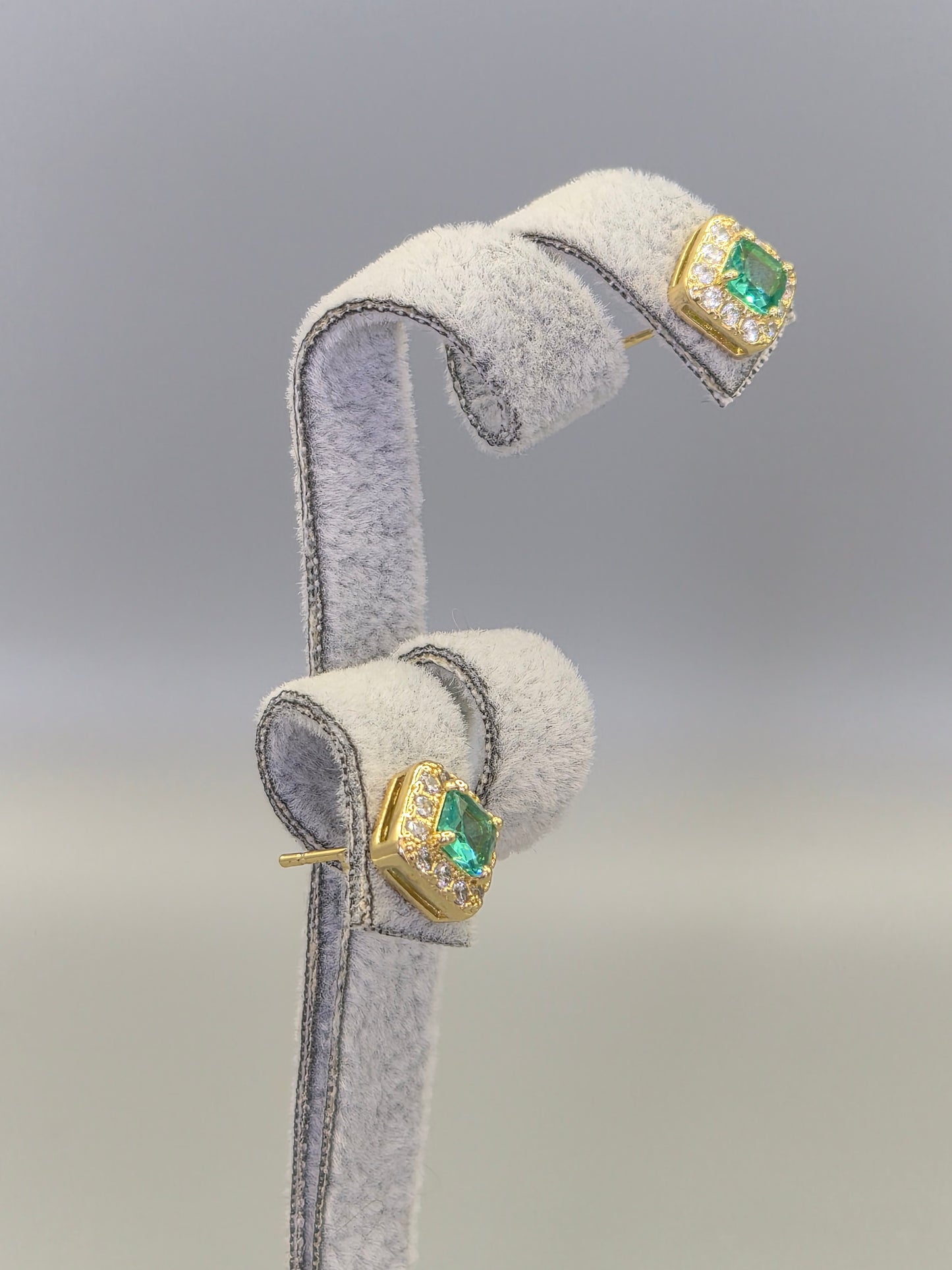Sea Green Cubic Zirconia Drop Earrings Yellow Set