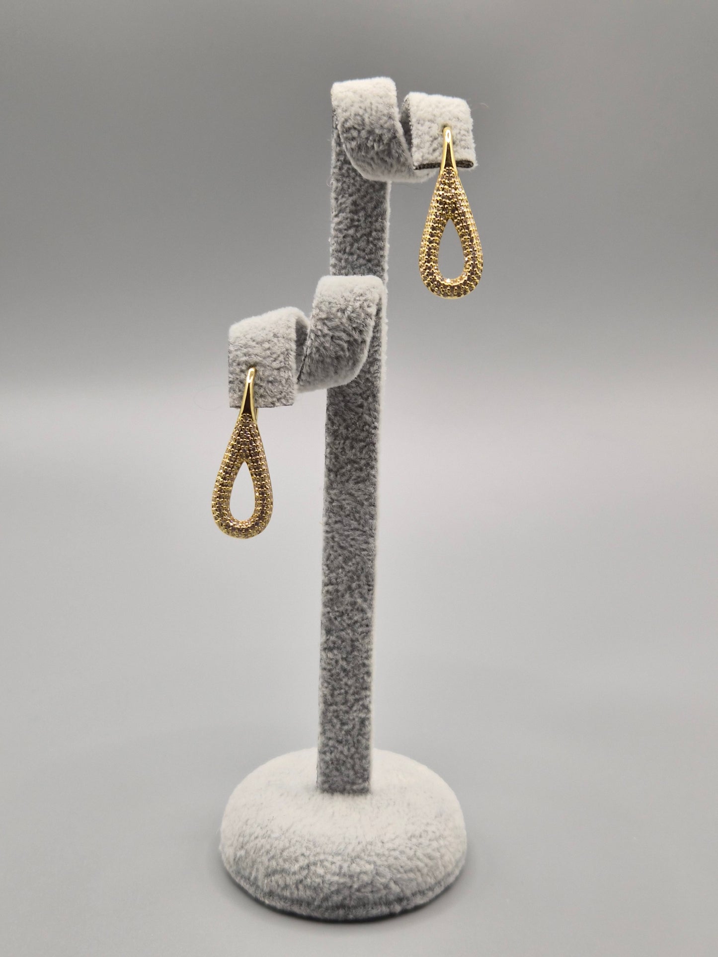 Gold Open Pear Shaped Bead Set Cubic Zirconia Drop Earrings