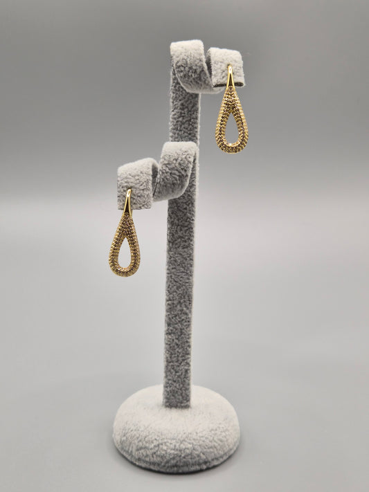 Gold Open Pear Shaped Bead Set Cubic Zirconia Drop Earrings