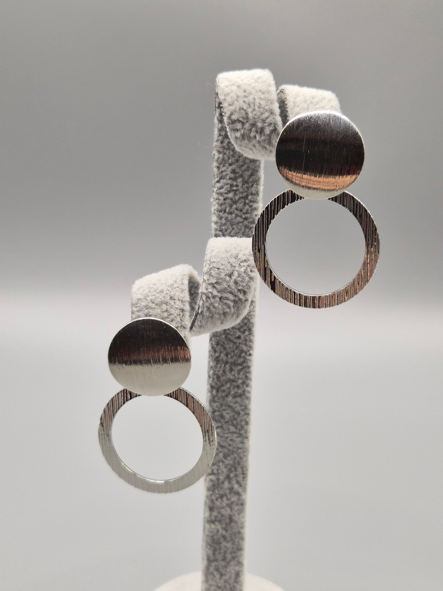 Double Full & Open Circle Silver Drop Earrings