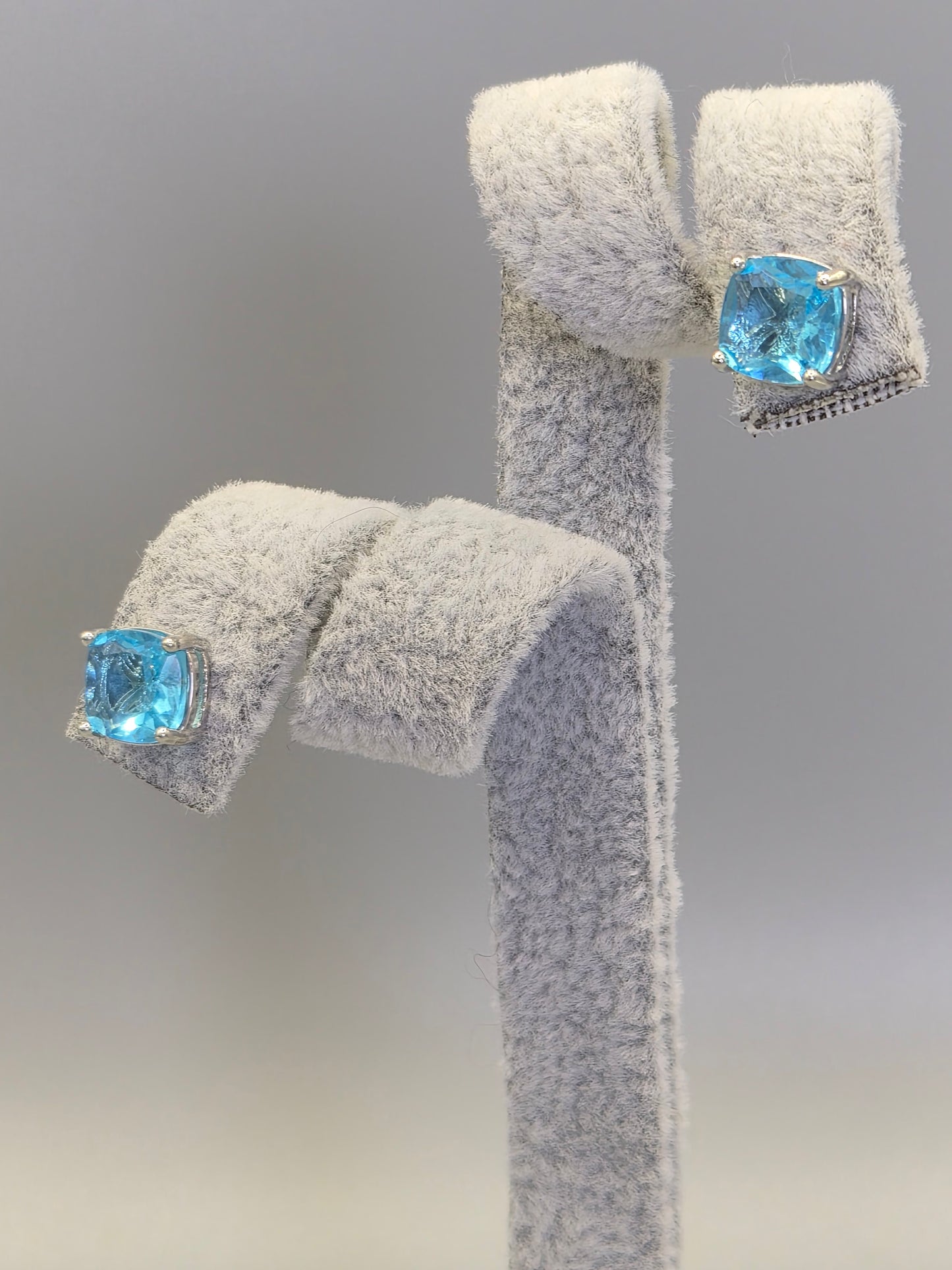 Ocean Blue Cubic Zirconia Cushion Shaped Stud Earrings