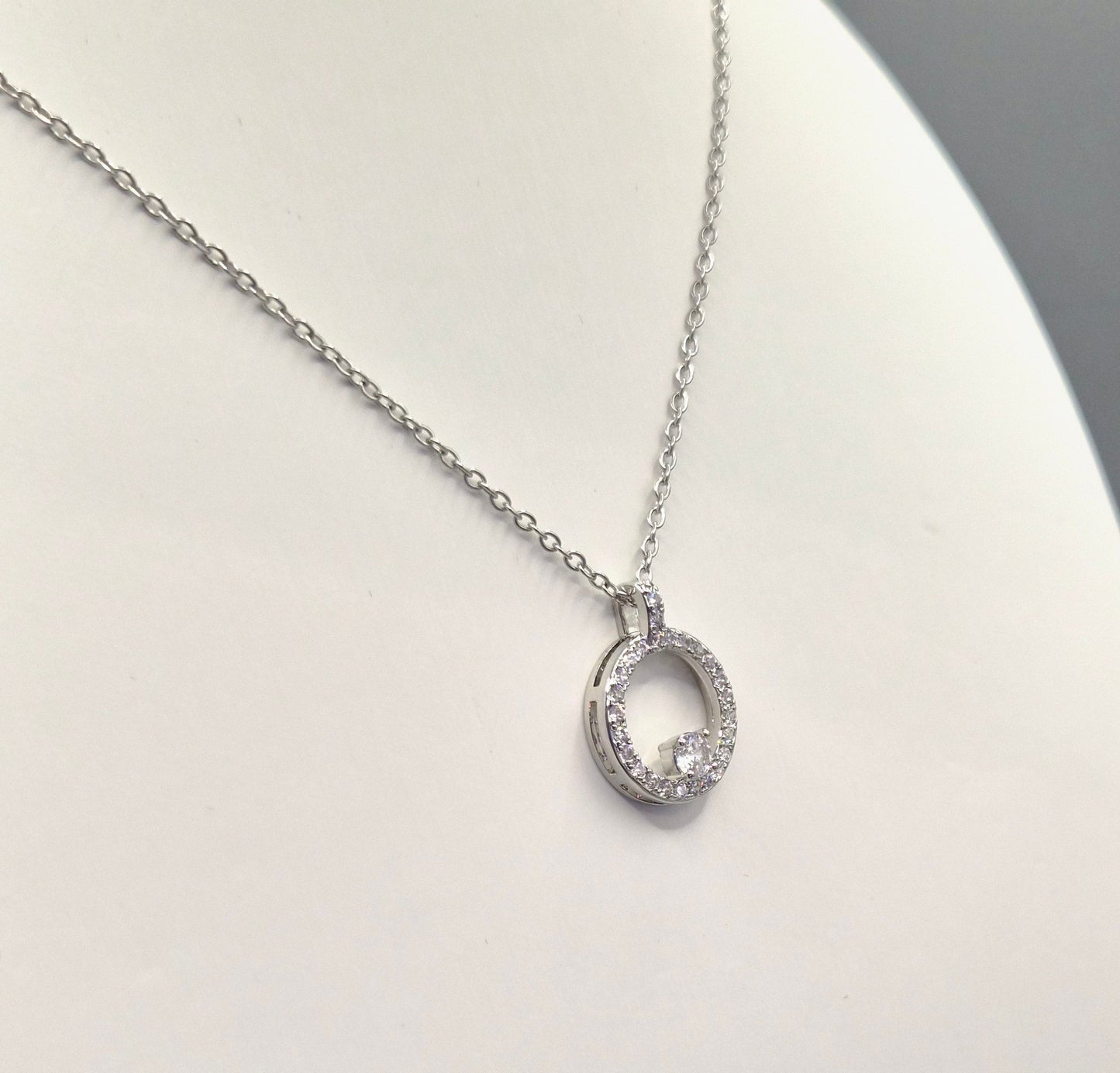Open Circle with Solitaire Centre Stone Cubic Zirconia Pendant
