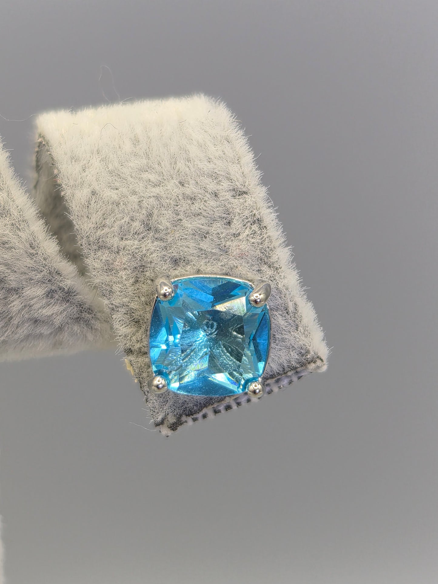 Ocean Blue Cubic Zirconia Cushion Shaped Stud Earrings