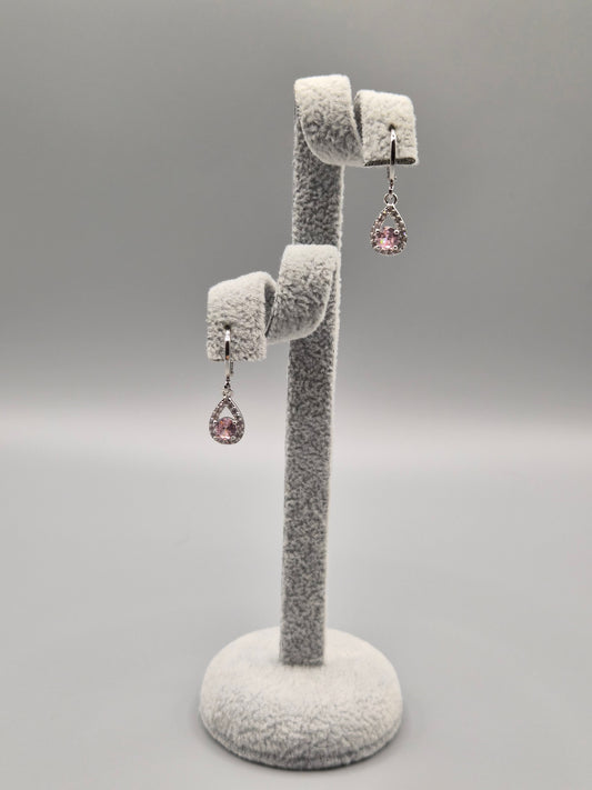 Pink & Cubic Zirconia Pear Shaped Drop Earrings