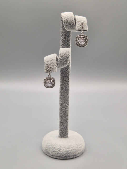 Cushion Halo Cubic Zirconia Drop Earrings