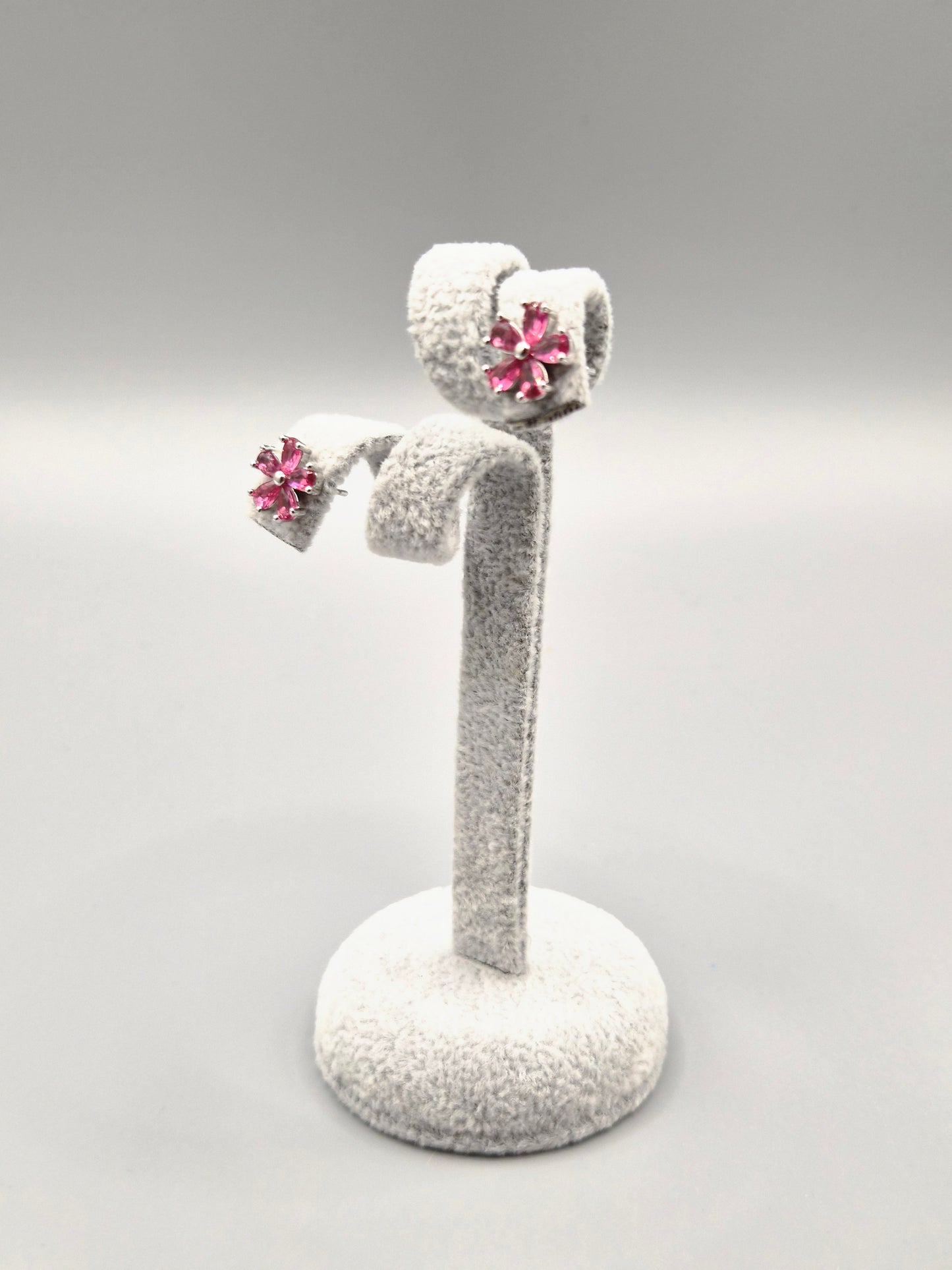 Pink Cubic Zirconia Flower Design Stud Earrings
