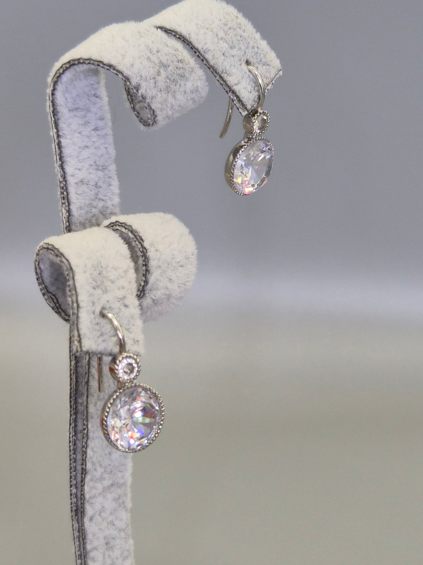 Bezel Set Cubic Zirconia Hook Through Earrings