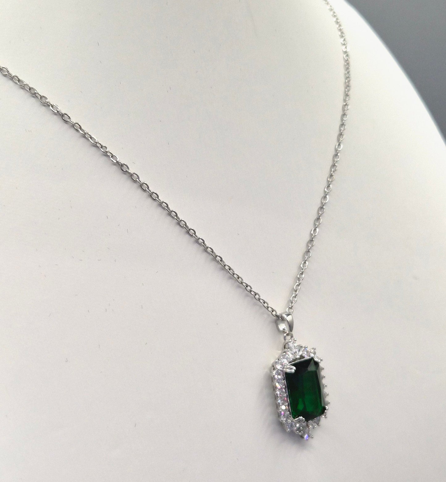 Green Emerald Cut Cubic Zirconia Pendant