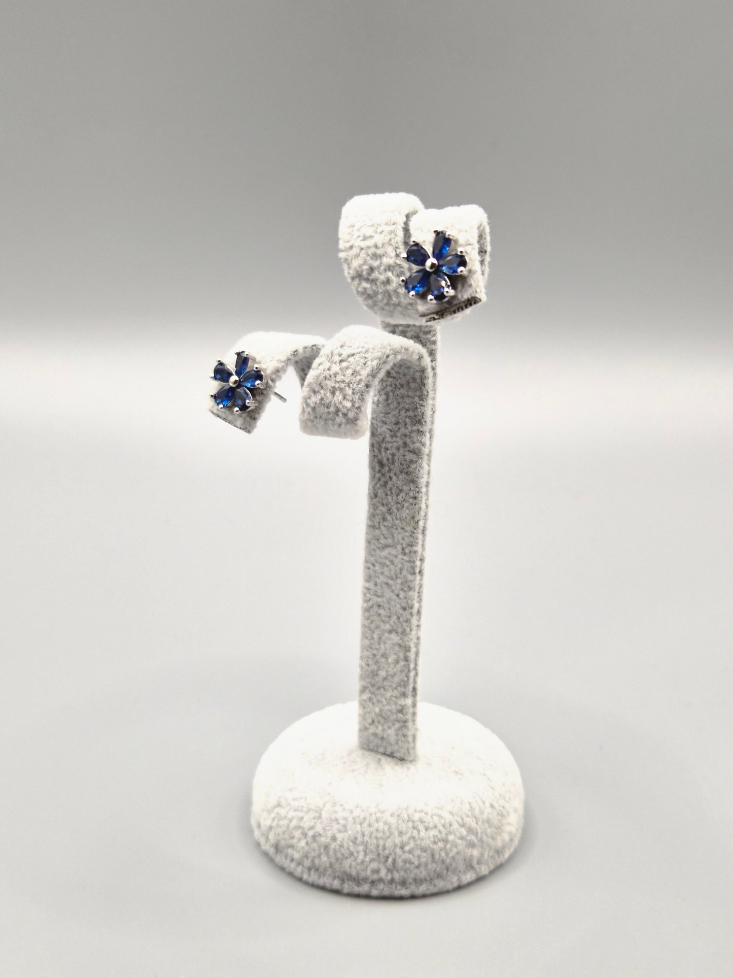 Blue Cubic Zirconia Flower Design Stud Earrings