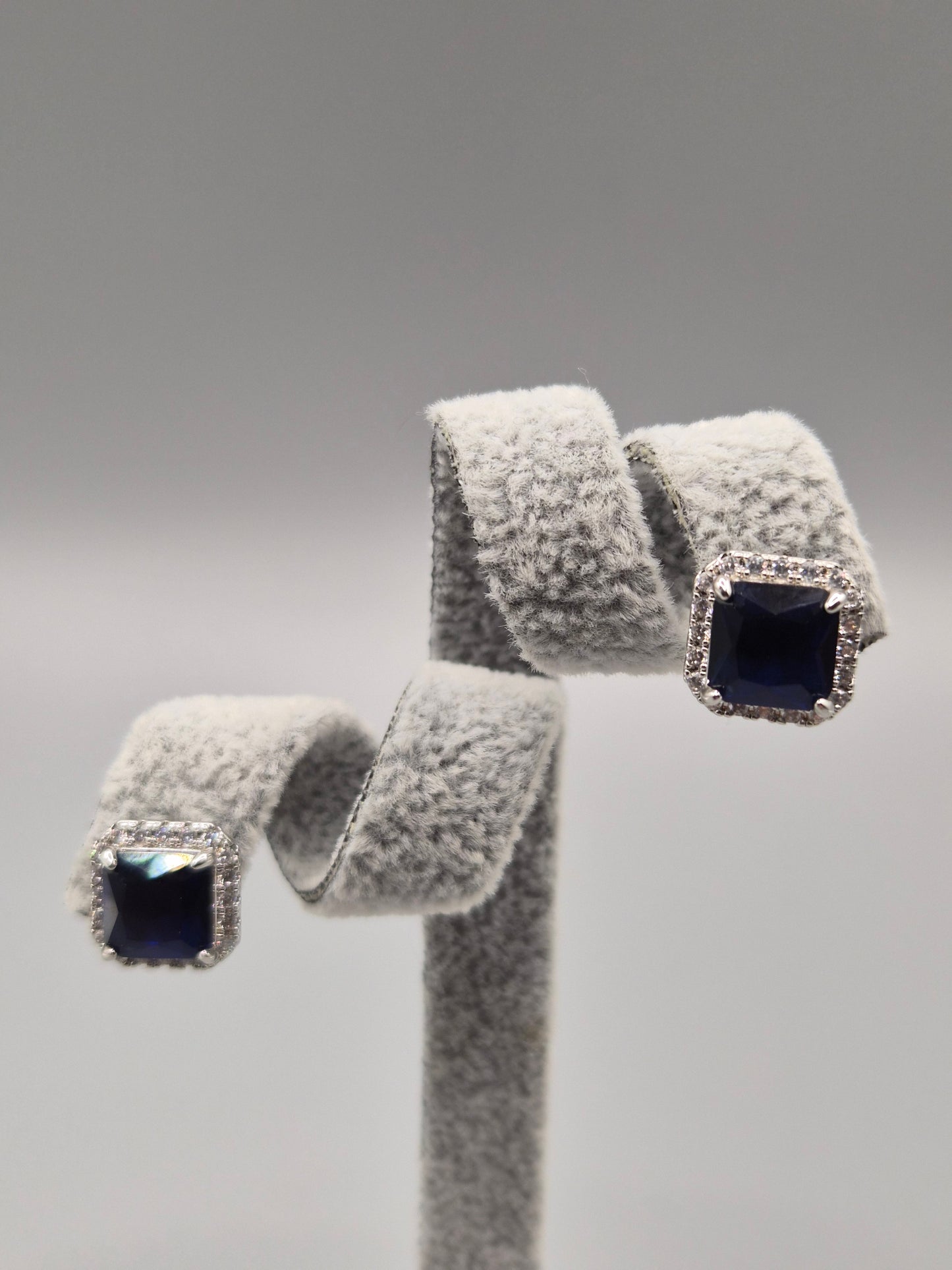 Blue Cushion & Cut Cubic Zirconia Surround Stud Earrings