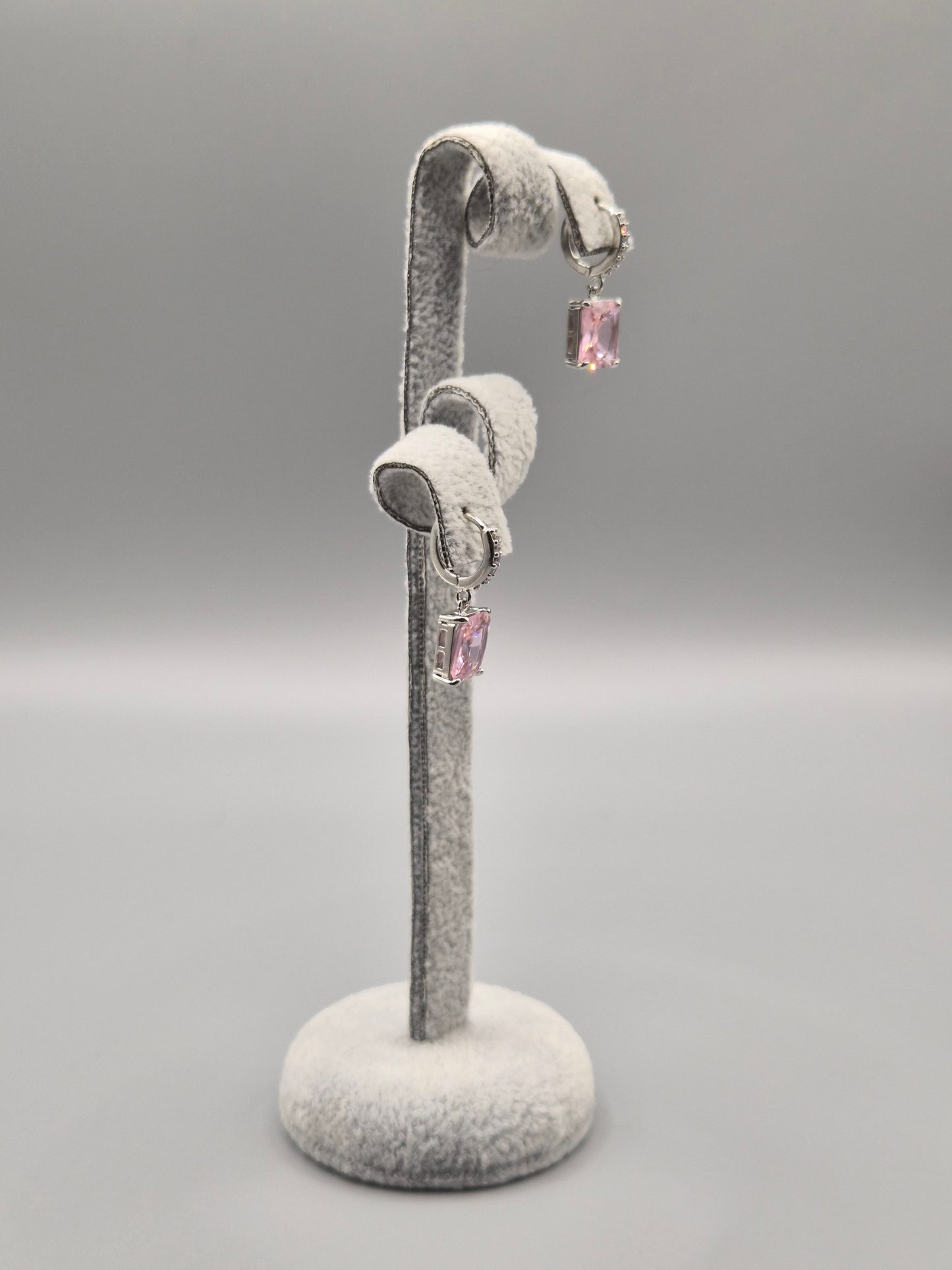 Pink Emerald Cut & Cubic Zirconia Drop Earrings