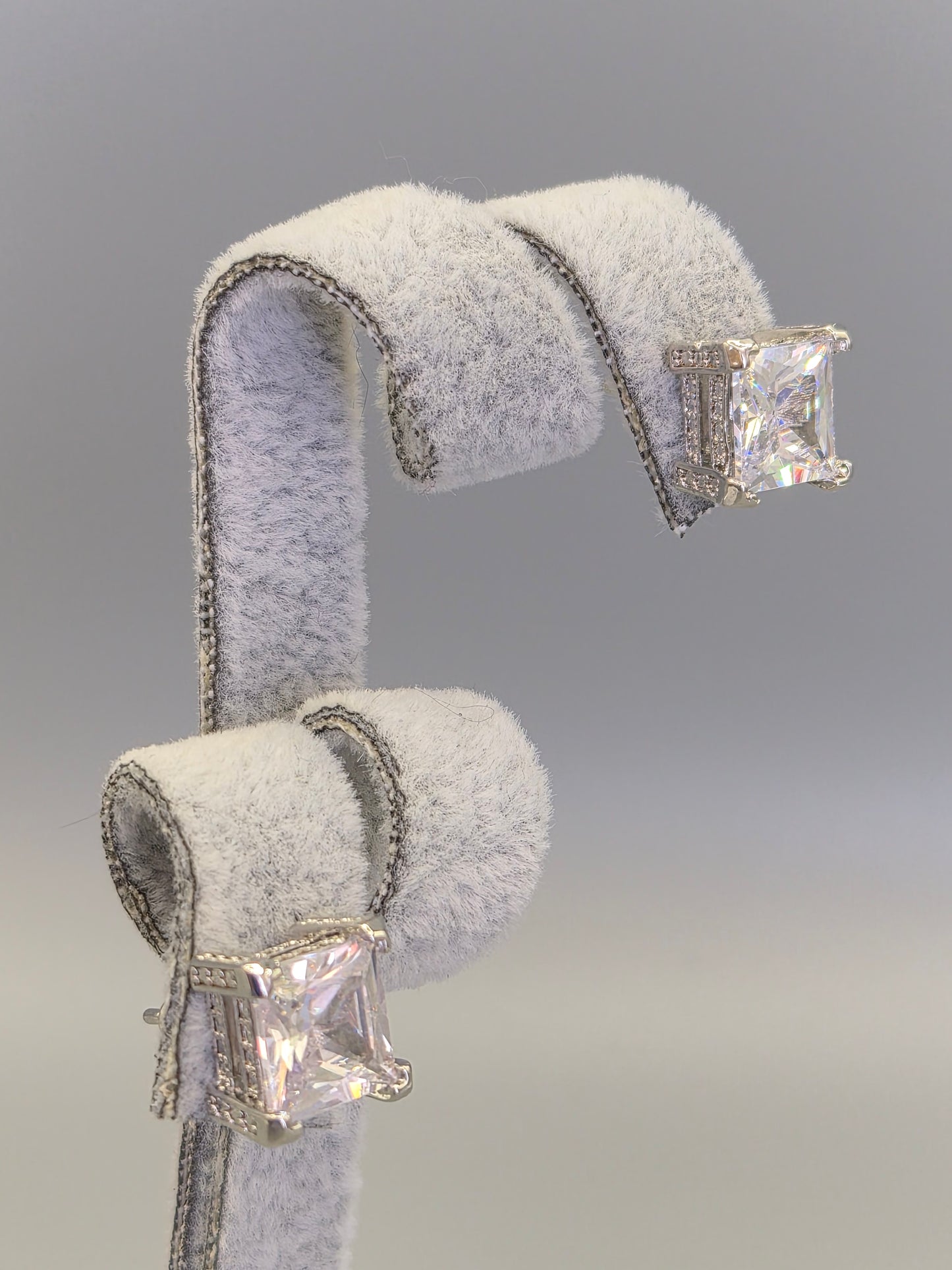 Princess Cut Cubic Zirconia With Halo Setting Stud Earrings