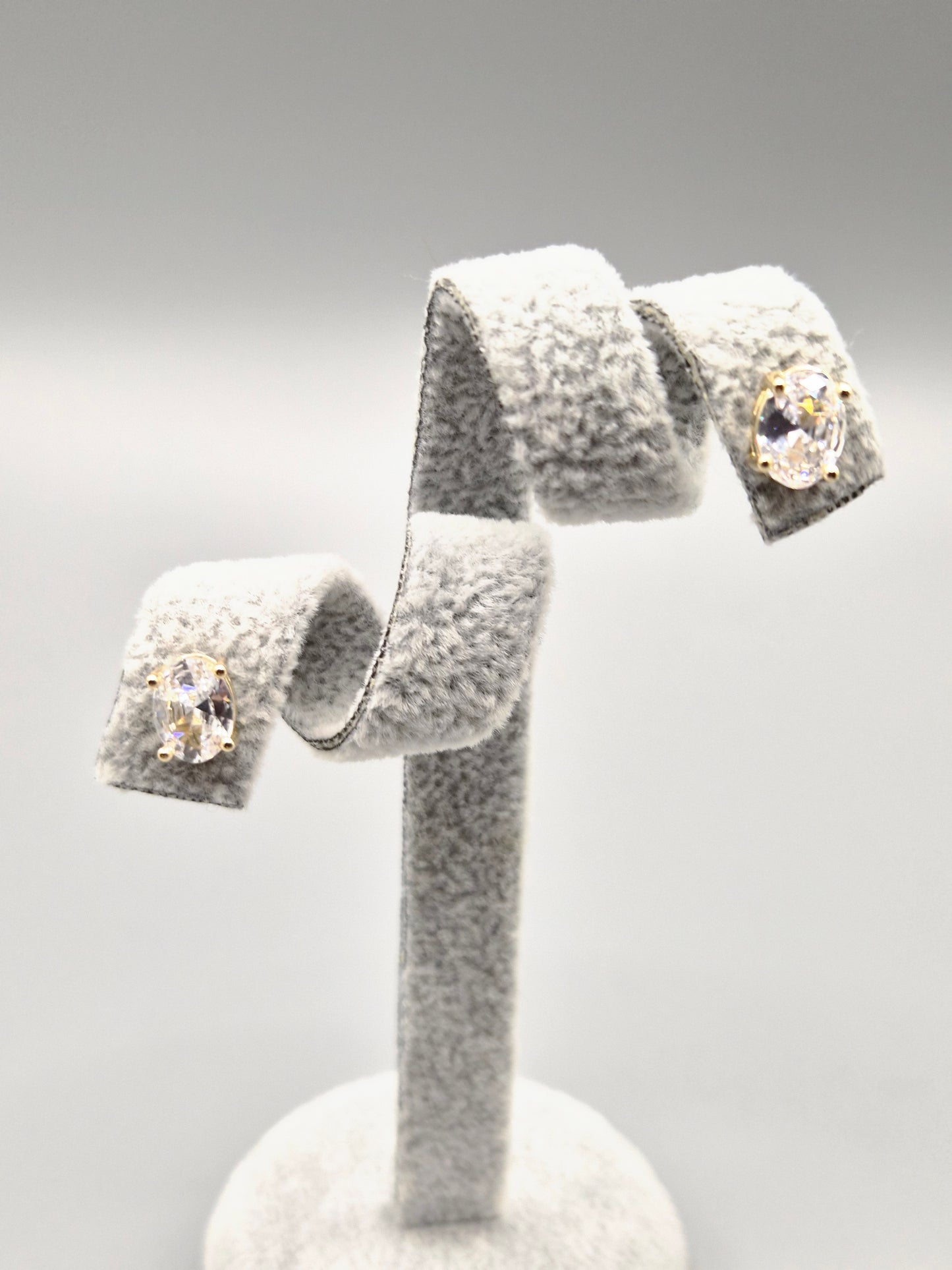 Oval Cut Cubic Zirconia Gold Plated Stud Earrings