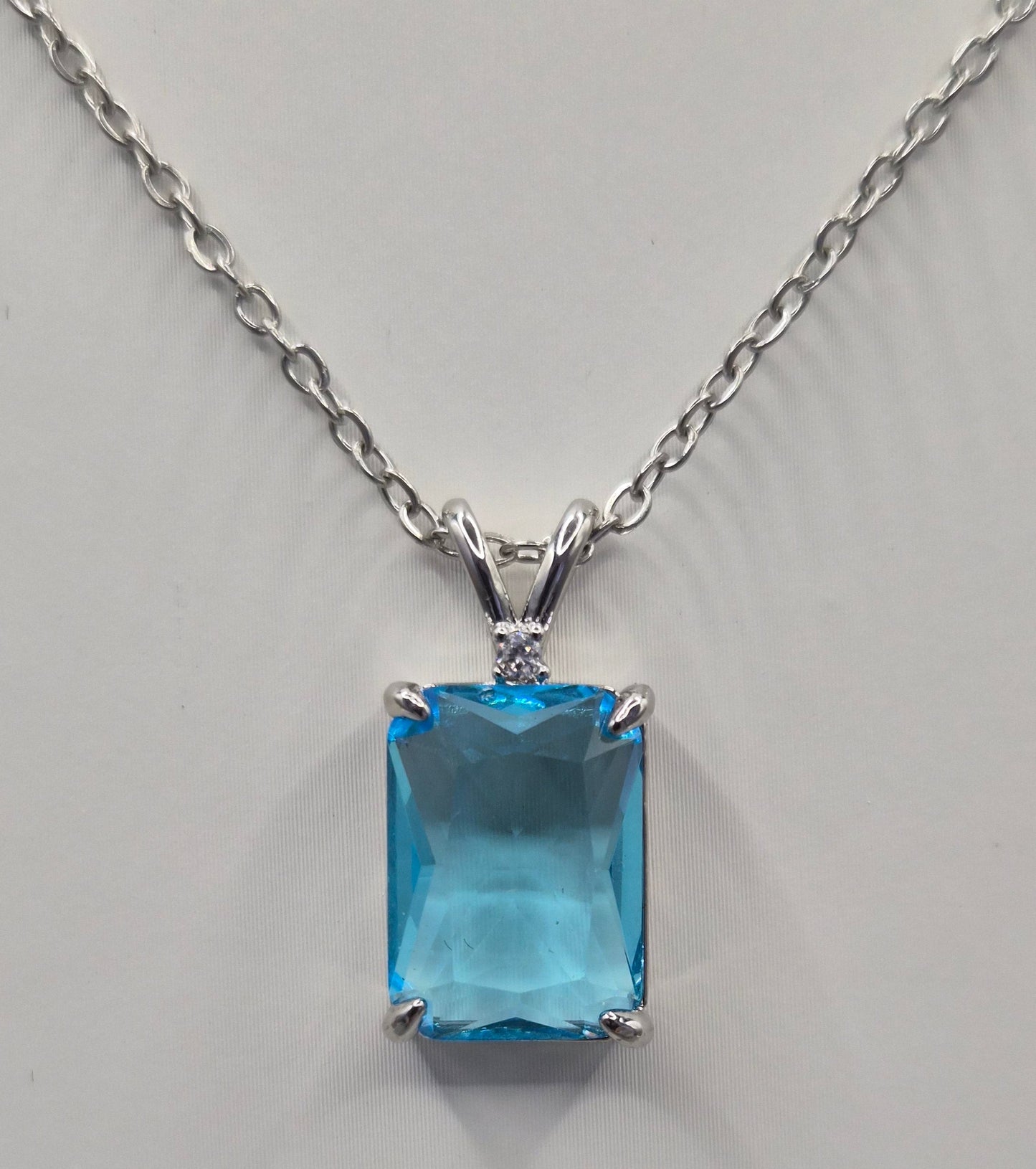 Blue Emerald Cut Cubic Zirconia Pendant