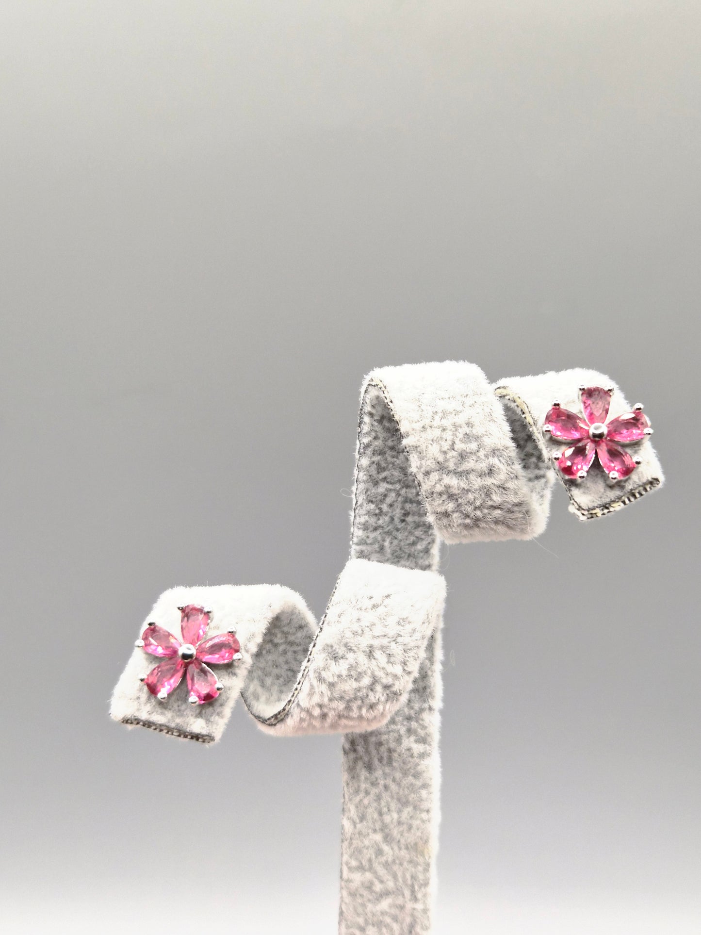 Pink Cubic Zirconia Flower Design Stud Earrings
