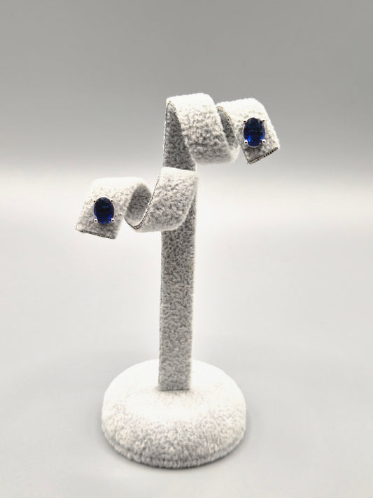Oval Blue Cubic Zirconia Stud Earrings