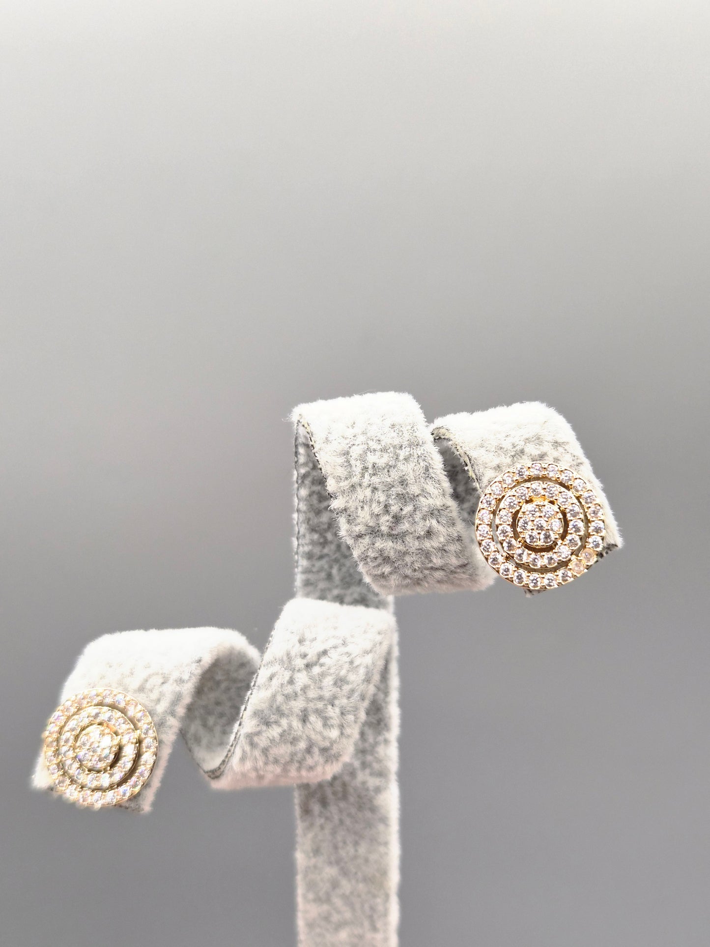 Cubic Zirconia Thriple Halo Gold Plated Stud Earrings