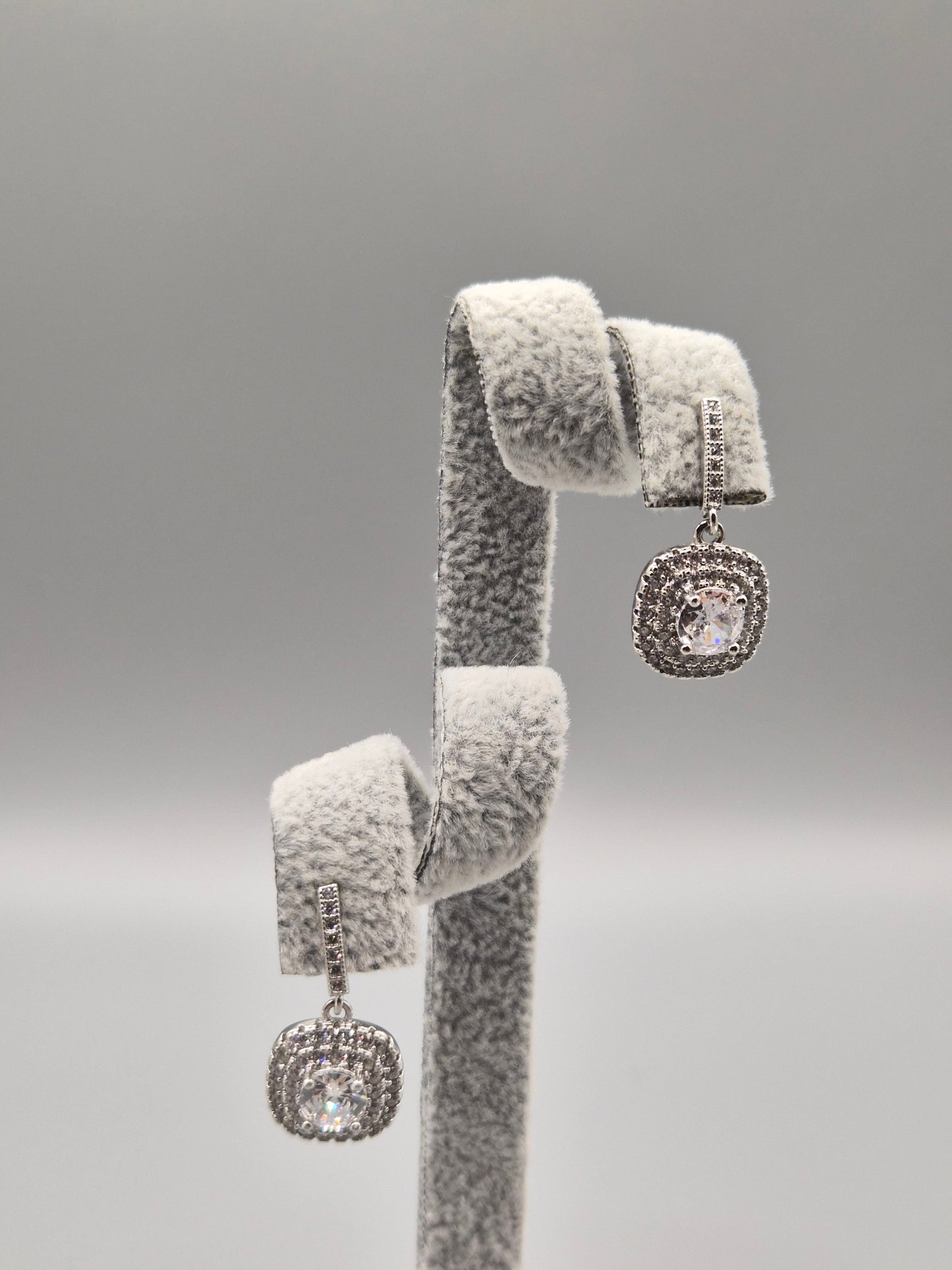 Cushion Halo Cubic Zirconia Drop Earrings