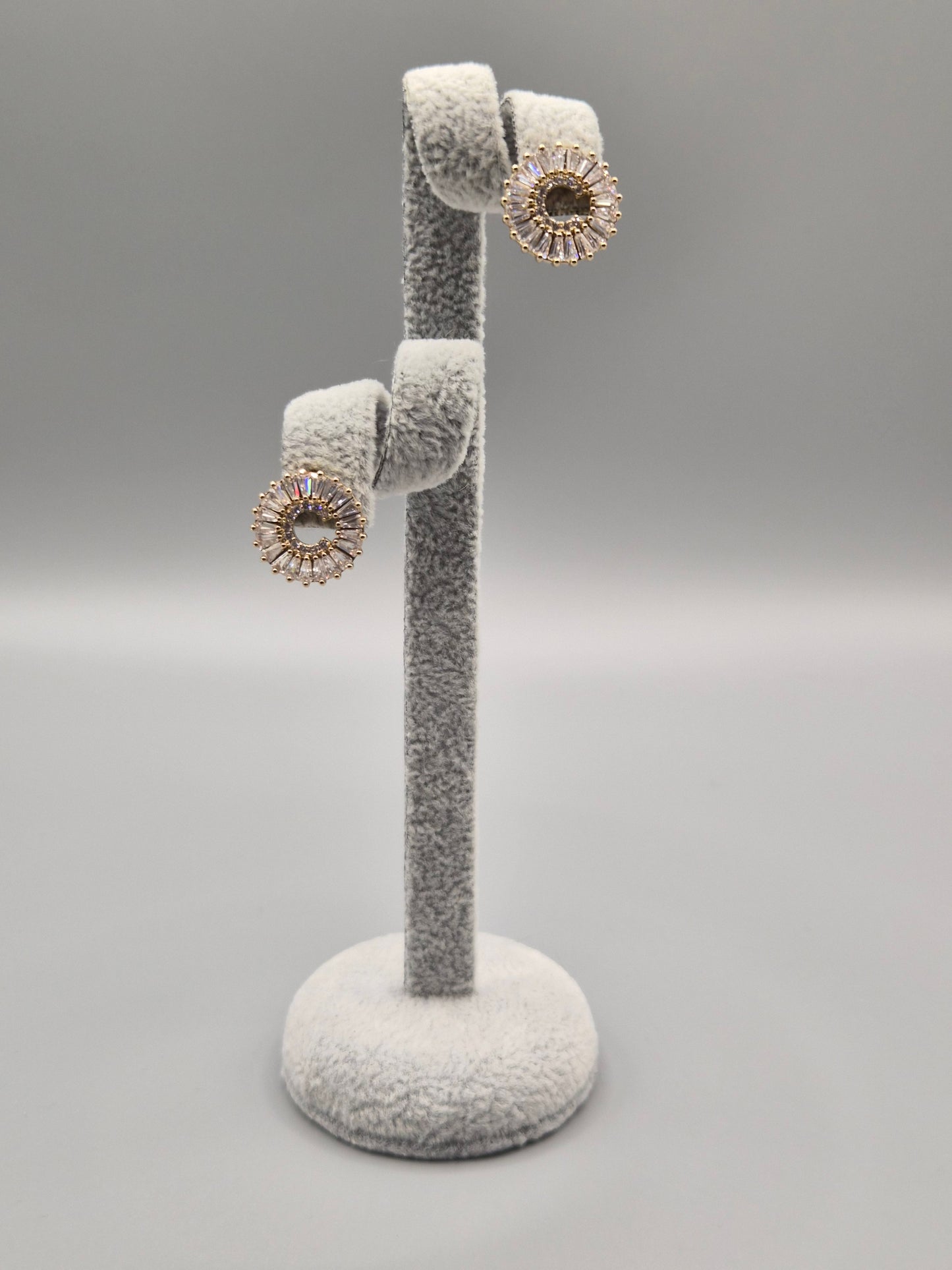 Tapered Baguette & Round Cubic Zirconia Circle C Stud Earrings