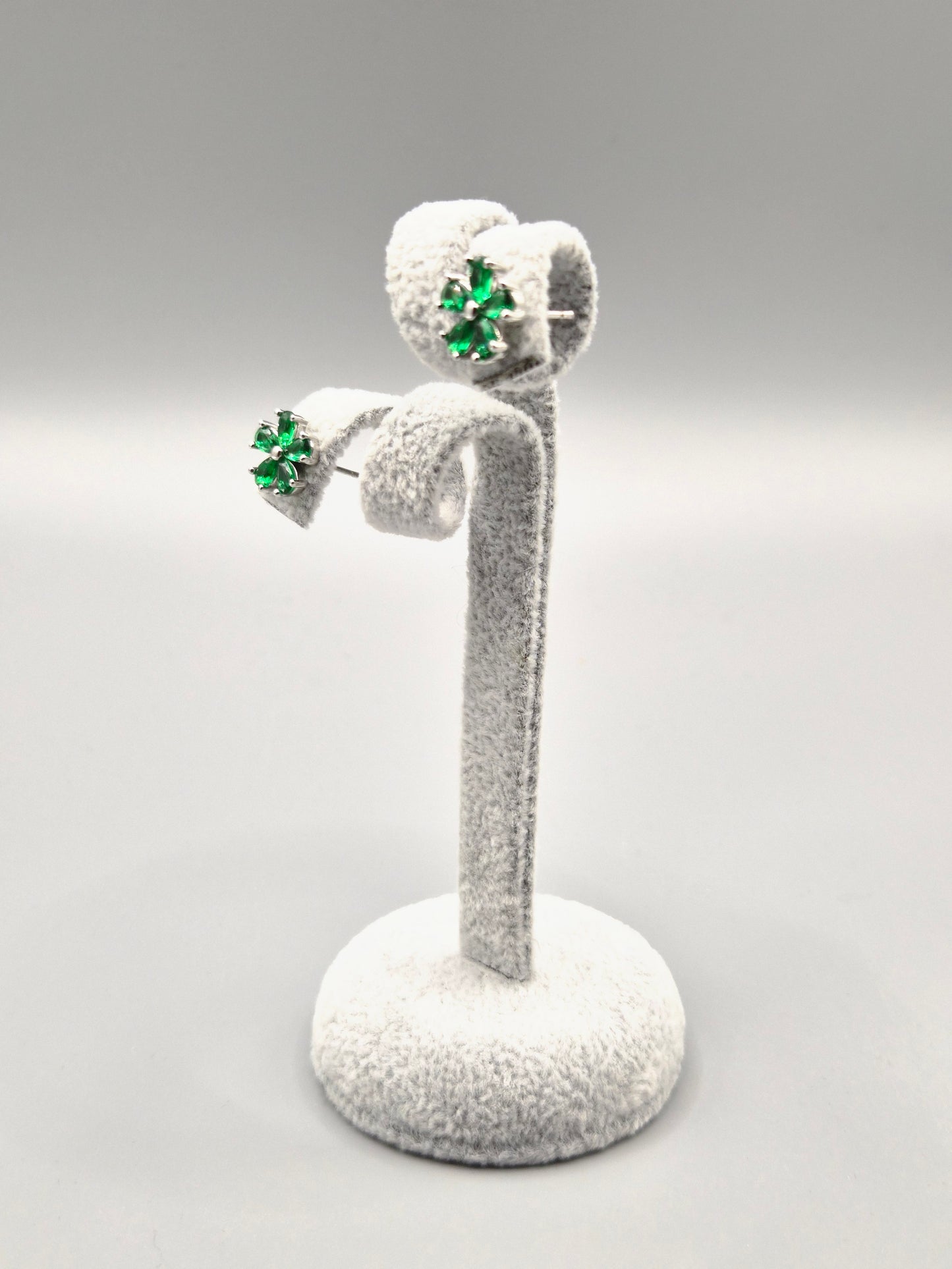 Green Cubic Zirconia Flower Design Stud Earrings