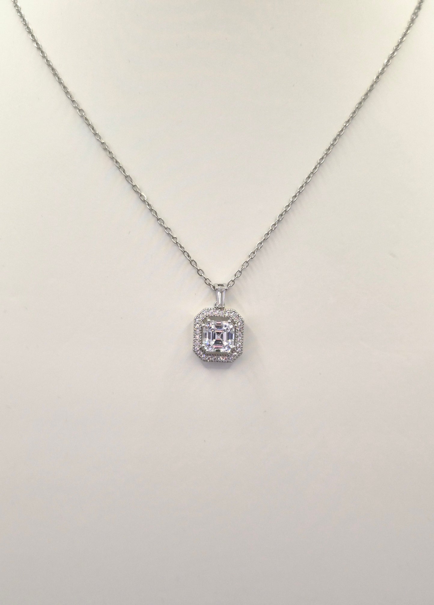 Square Halo Cubic Zirconia Drop Pendant