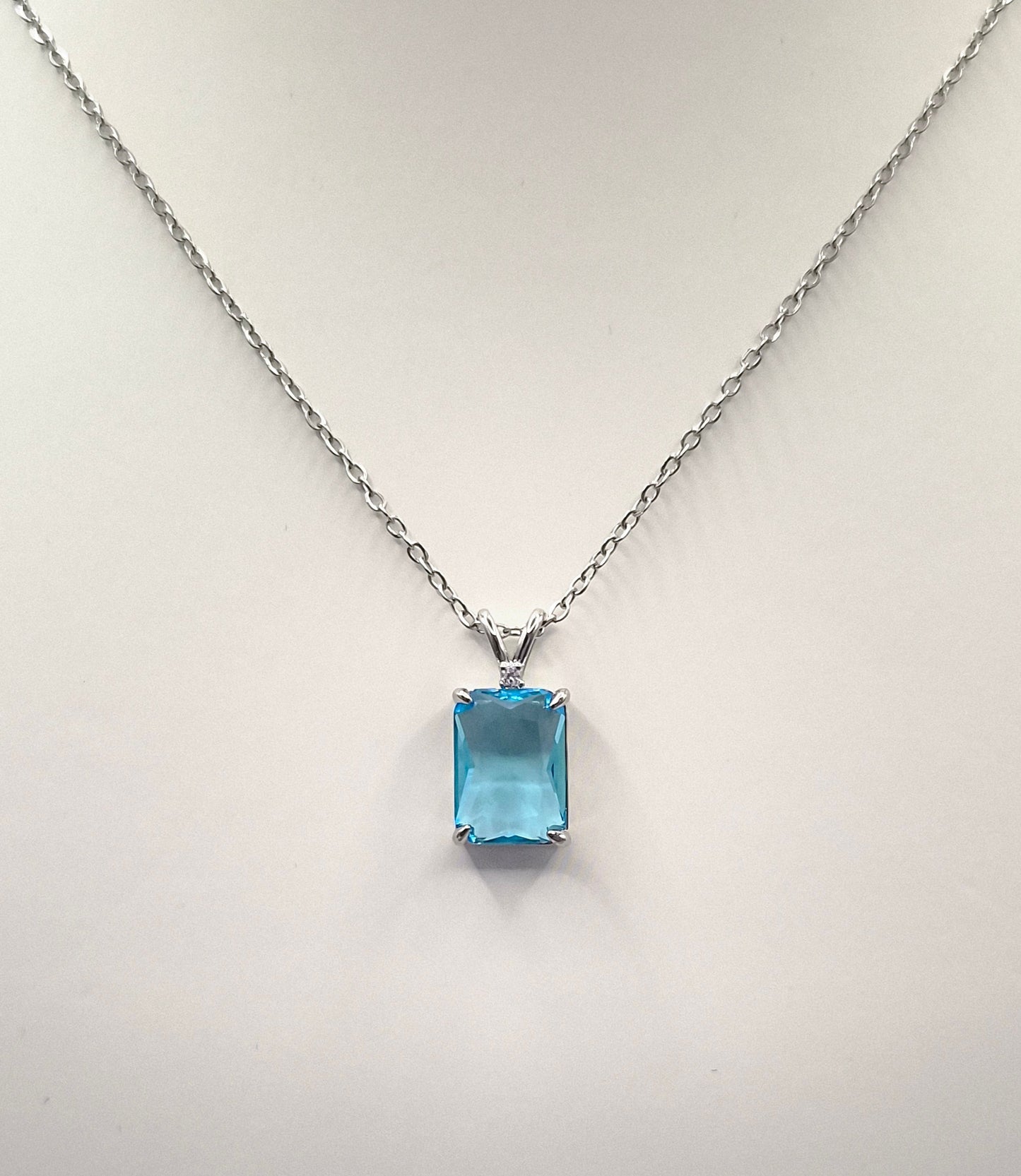 Blue Emerald Cut Cubic Zirconia Pendant