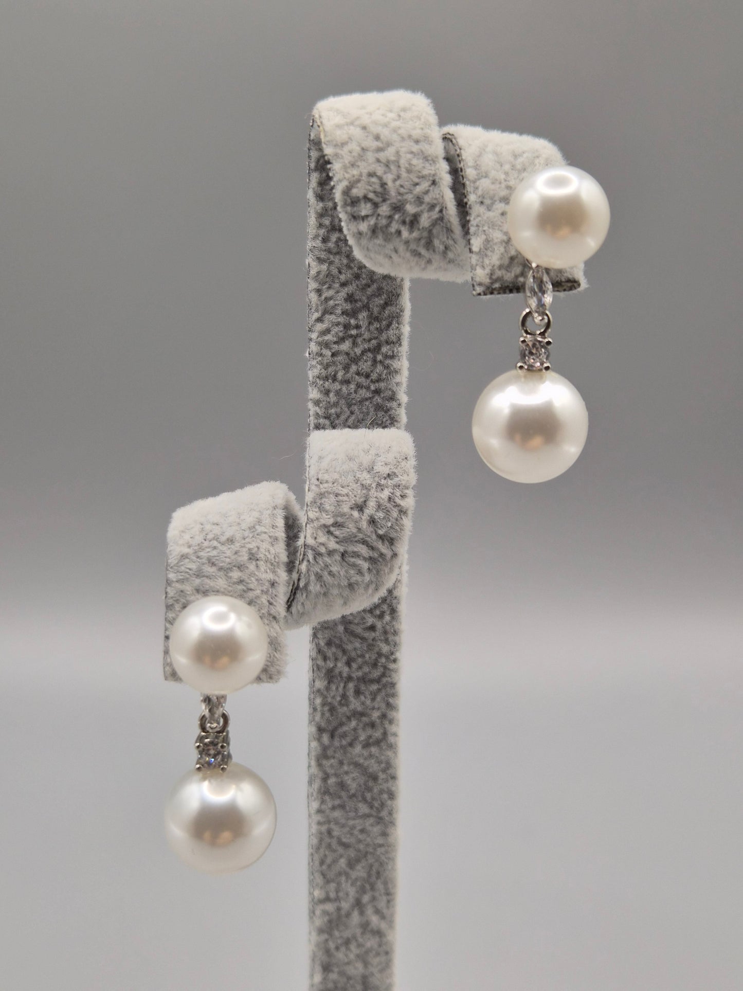 Double Pearl & Cubic Zirconia Drop Earrings
