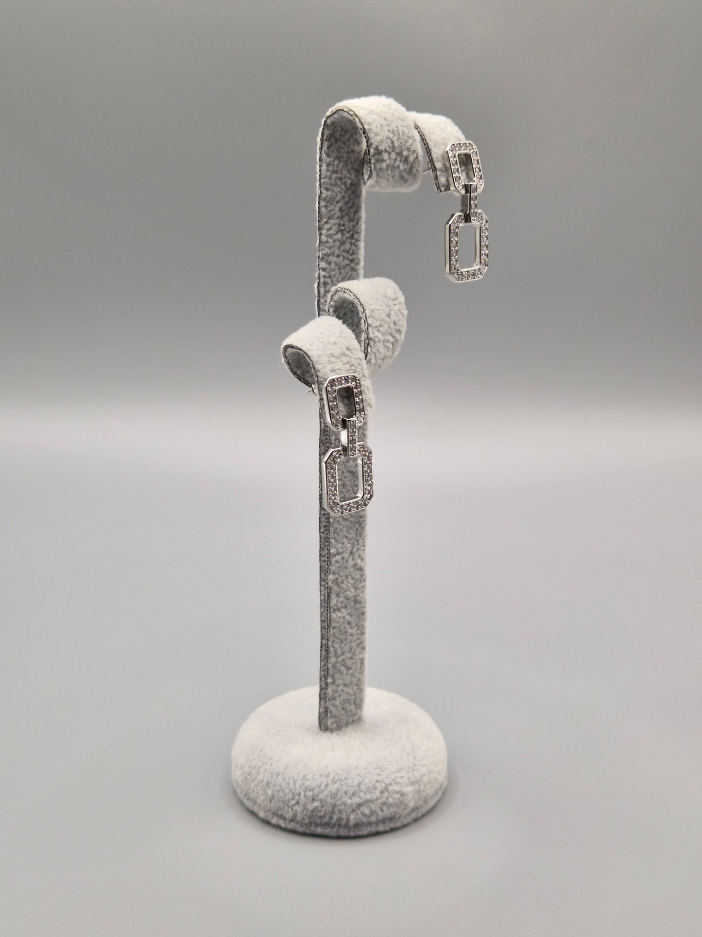 Double Square Link Cubic Zirconia Drop Earrings