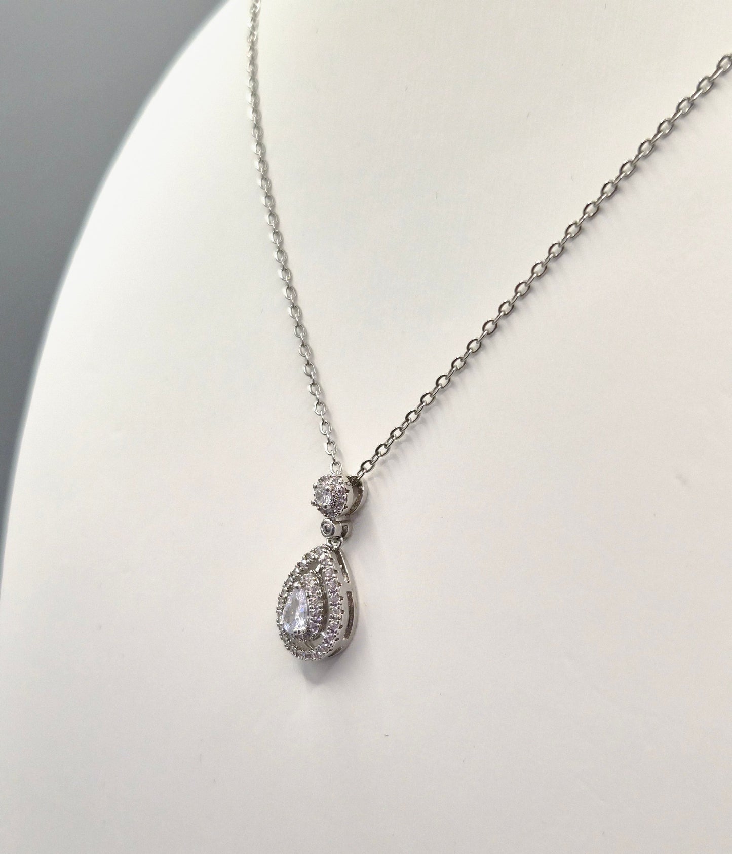 Pear Drop Halo Cubic Zirconia Pendant