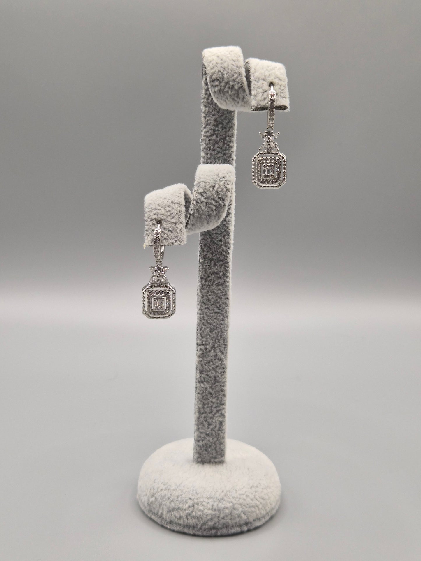 Square Halo & Flower Cubic Zirconia Drop Earrings