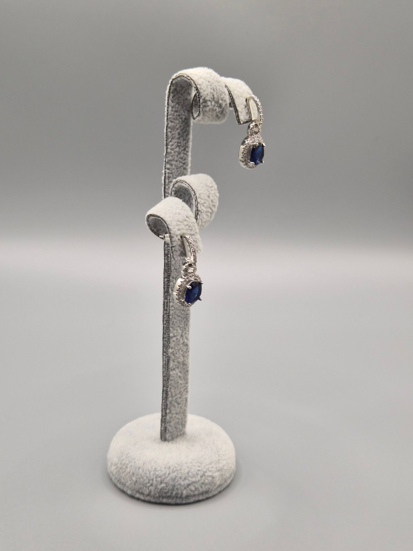 Round Halo Blue & Cubic Zirconia Drop Earrings