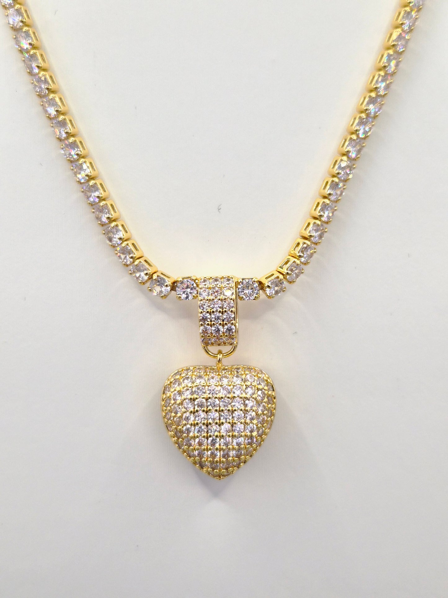 Cubic Zirconia Line Necklace with Heart Drop